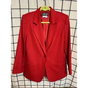 Vintage Women's Sag Harbor Petites 100% Pure New Wool Red Lined Blazer Size 8P